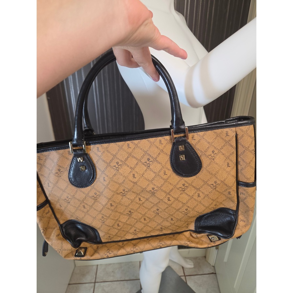 Y2K L.A.M.B. Gwen Stefani Monogram Tote Bag Tan Black Leather Studded Handbag - Picture 10 of 10